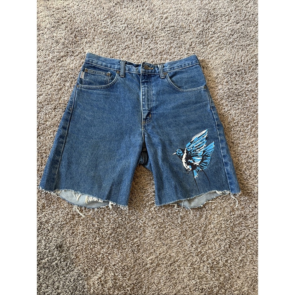 Carhartt Cut Off Shorts Mens 30 Denim Y2K Custom Bird Paint Ed Hardy Style